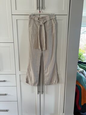 Caslon Light Beige Tie-Waist Linen Pants